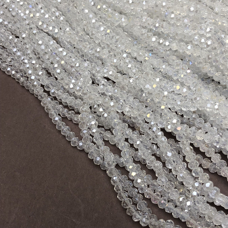Perlen aus tschechischem Kristall auf Monofilamentfaden, weiß-transparent, facettierte Rondell-Perlen, Durchmesser 3,5 × 3 mm, Länge 36–38 cm +-