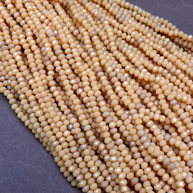 Perlen aus tschechischem Kristall auf Faden – pudrig matte facettierte Rondellperlen, Durchmesser 3,5×3 mm, Länge 36–38 cm