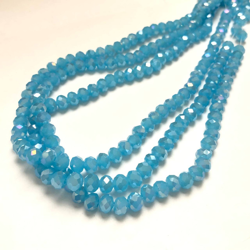 Perlen aus tschechischem Kristall auf Schnur – blau matt, petrolfarbener Schimmer, facettierte Rondelle, Durchmesser 6 × 4,5 mm, Länge 38–40 cm +