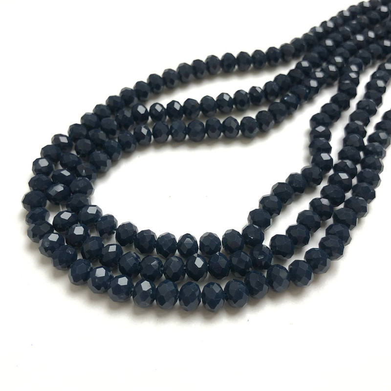 Dunkelblaue Perlen aus tschechischem Kristall auf Schnur, matte facettierte Rondellen, Durchmesser 6×4,5 mm, Länge ca. 38–40 cm