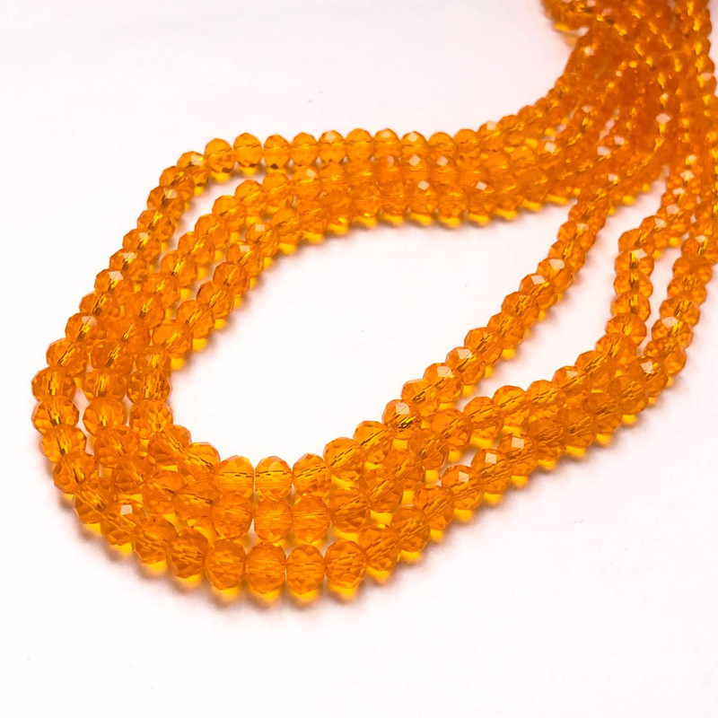 Perlen aus tschechischem Kristall auf Schnur, orange-transparentes facettiertes Rondell, Durchmesser 6 x 4,5 mm, Länge 38–40 cm +
