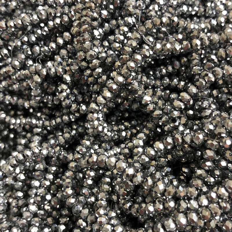 Perlen aus tschechischem Kristall auf Schnur, hellgrau beschichtet, facettierte Rondelle, Durchmesser 3,5 × 3 mm, Länge 36–38 cm +