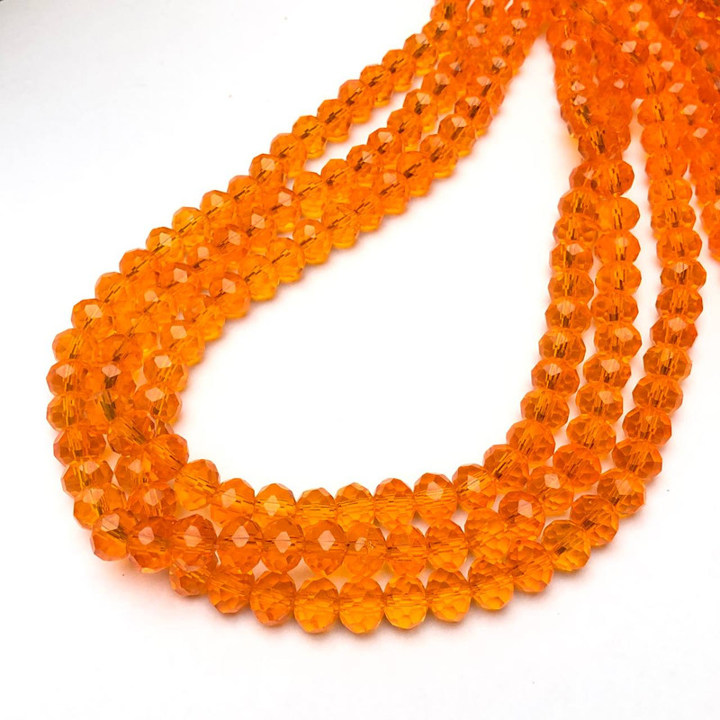 Perlen aus tschechischem Kristall auf Schnur, orangefarbene transparente facettierte Rondelle, Durchmesser 8×6 mm, Länge 40–42 cm ±