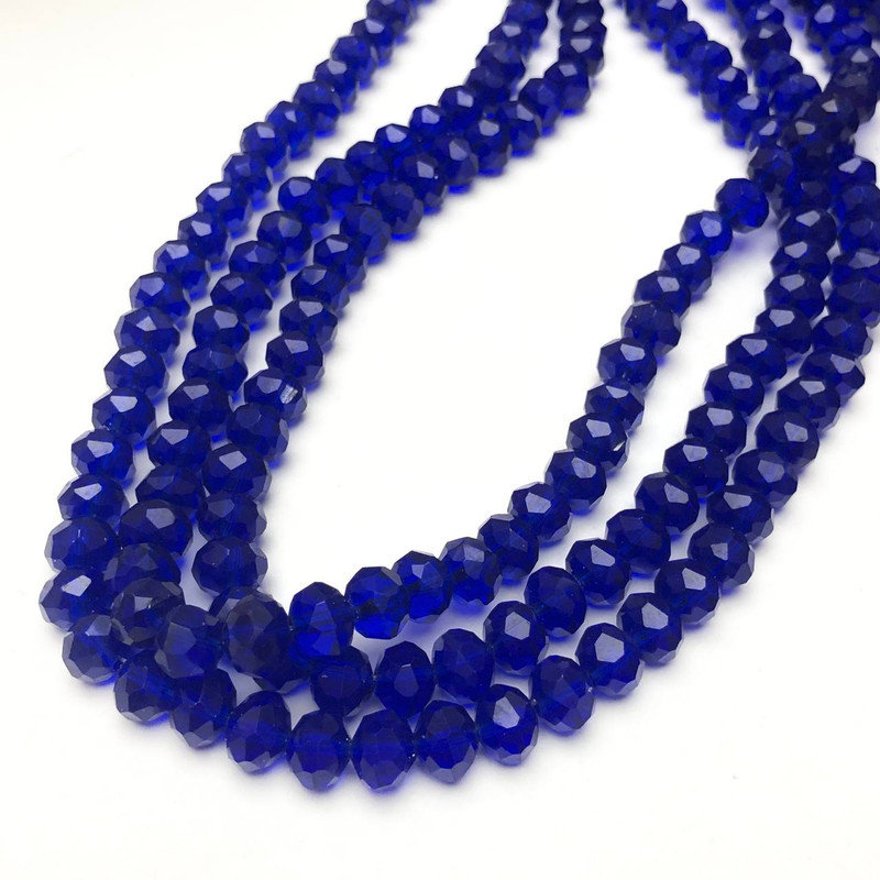 Perlen aus tschechischem Kristall auf Schnur, dunkelblaue transparente facettierte Rondell-Perlen, Durchmesser 8x6 mm, Länge 40-42 cm +
