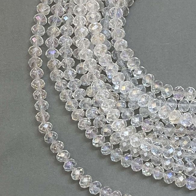 Perlen aus tschechischem Kristall auf Faden, weiß-transparent, facettierte Rondellen, Durchmesser 8×6 mm, Länge 40–42 cm +