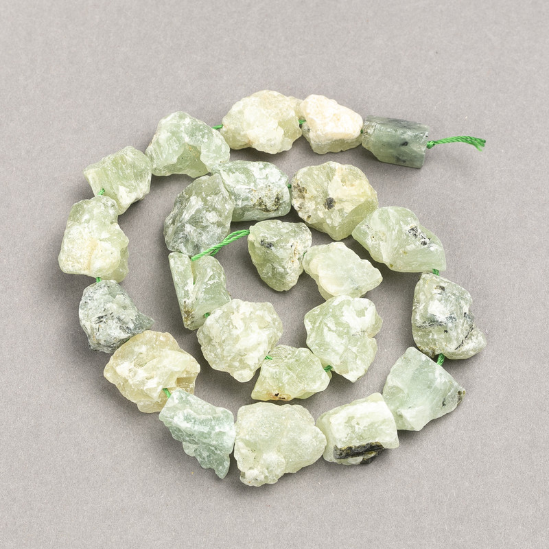 Perlen auf Schnur, unbehandelter Prehnit-Nugget-Perlen aus Naturstein, Durchmesser 16×12 mm (±), Länge 41 cm