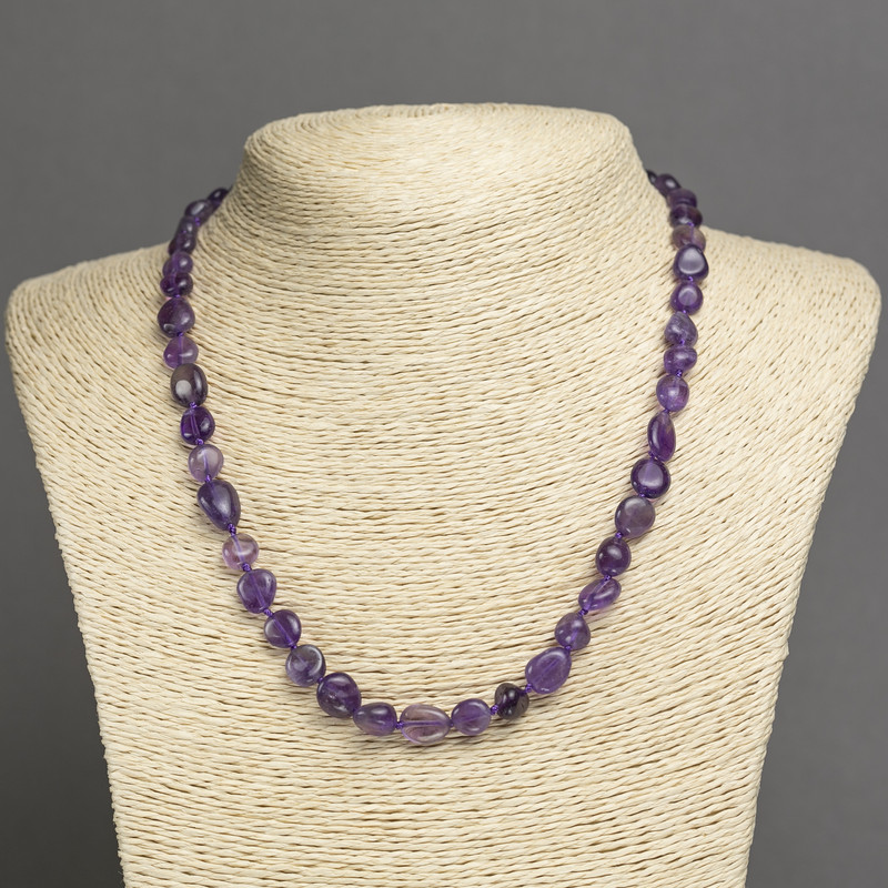 Kette aus Naturamethyst, facettierte Kugeln, Durchmesser ca. 10 × 7 mm, Länge ca. 45 cm