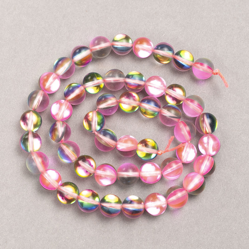 Perlen auf der Schnur aus rosa Opalglas, glatte Kugeln, 8 mm + -, Länge 39 cm +