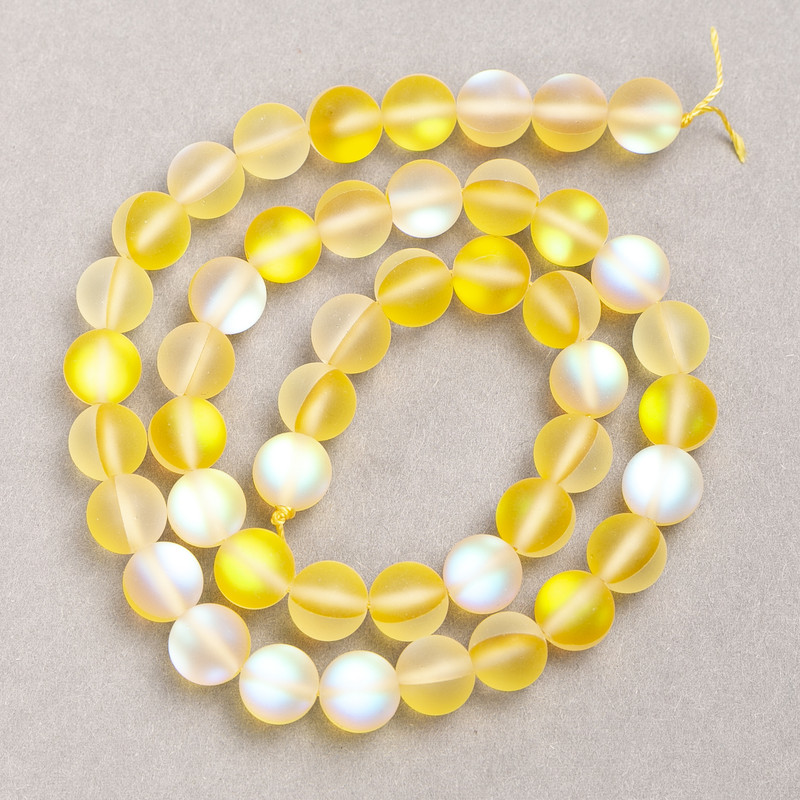 Opalglas-Perlen auf Schnur, glatte Kugeln, gelb + transparent-matt, Durchmesser ca. 8 mm + -, Länge ca. 39 cm +