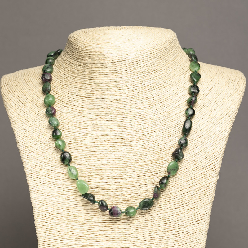 Kette aus Zoisit-Naturstein, abgerundete Trommelperlen, Durchmesser 10 × 8 mm, Länge 45 cm+