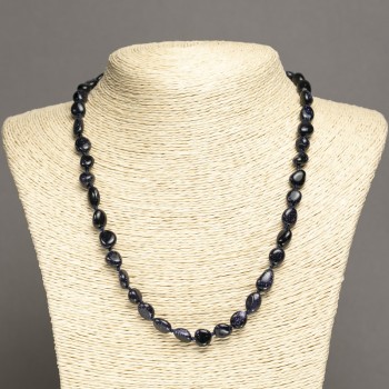Aventurin-Halskette 'Blauer Sand' – Nacht von Kairo, facettierte Perlen, Durchmesser 10 x 8 mm, Länge 45 cm