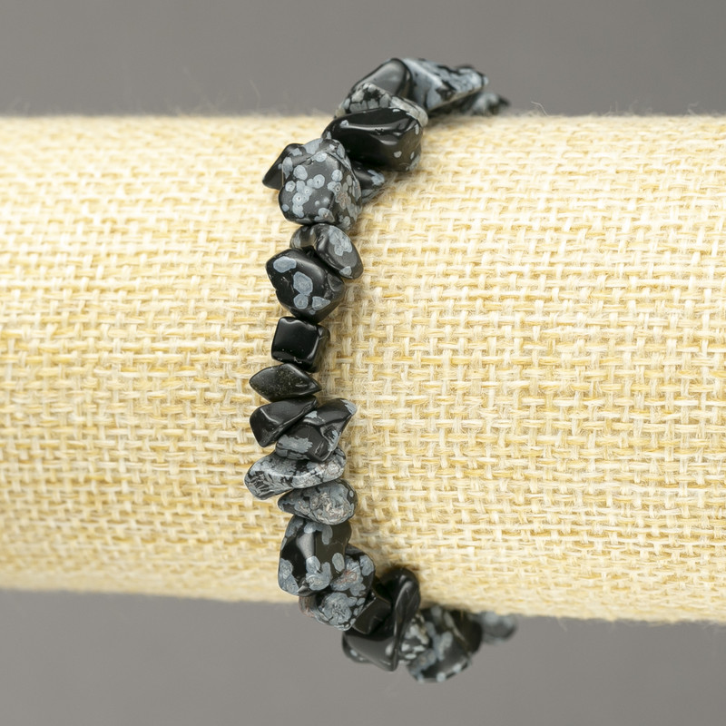 Elastisches Armband aus Naturstein – Schnee-Obsidian «Apache-Tränen» Chips, Durchmesser 6–8 mm+