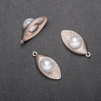 Anhänger Blatt mit Perle, silberfarbenes Metall, Durchmesser 15 mm, Länge 30 mm, 4 Stück