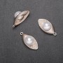 Anhänger Blatt mit Perle, silberfarbenes Metall, Durchmesser 15 mm, Länge 30 mm, 4 Stück