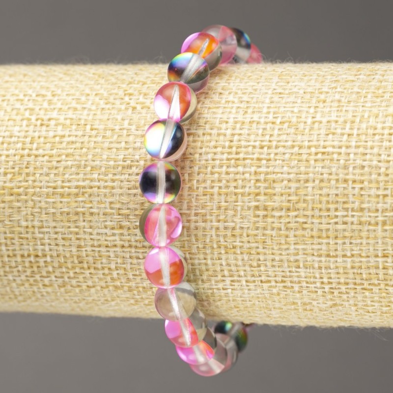 Armband auf elastischer Gummischnur, rosa Opalglas, glatte Kugeln, transparent, Durchmesser ca. 8 mm, Länge ca. 18 cm