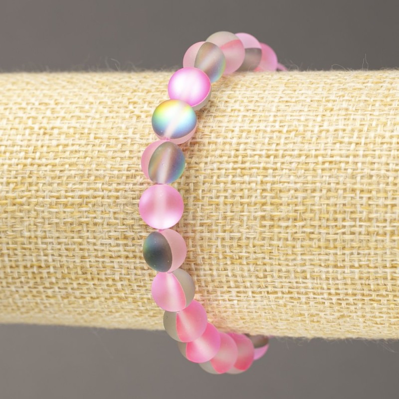 Armband auf elastischem Gummiband aus Opalglas, glatte Kugel rosa matt, Durchmesser ca. 8 mm, Länge ca. 18 cm