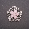 Brosche mit Rosenquarz, Boutonnière, Metallfarbe Grau, 40 mm