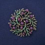 Brosche-Anhänger „Ästchen“ mit natürlichem Amethyst, grünem Emaille und goldenem Metall, 60 mm