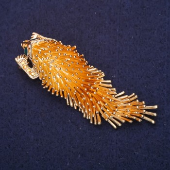 Brosche 'Igel-Stachelschwein' 75 × 23 mm aus gelbem Metall
