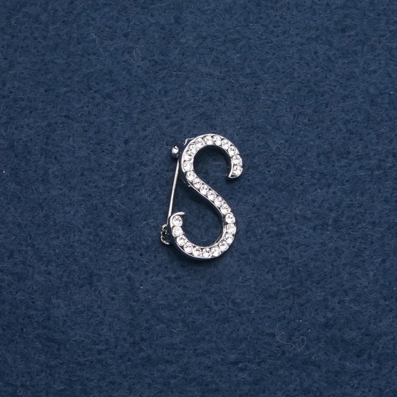 Brosche mit Initial S, 28×17 mm, Metallfarbe Silber