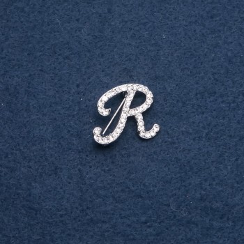 Brosche mit Initial R, 26 × 26 mm, Metallfarbe Silber