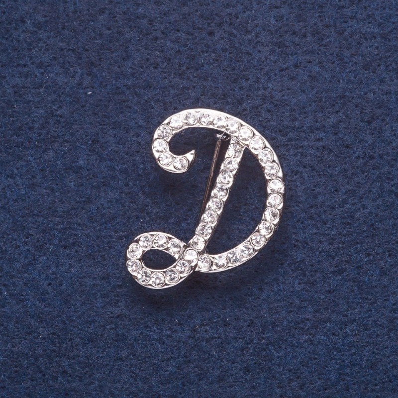 Brosche mit Initial D, silberfarben, 3 × 2 cm