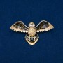 Vogelbrosche mit Emaille und petrolfarbenen Strasssteinen, goldfarbenes Metall 65 × 35 mm +