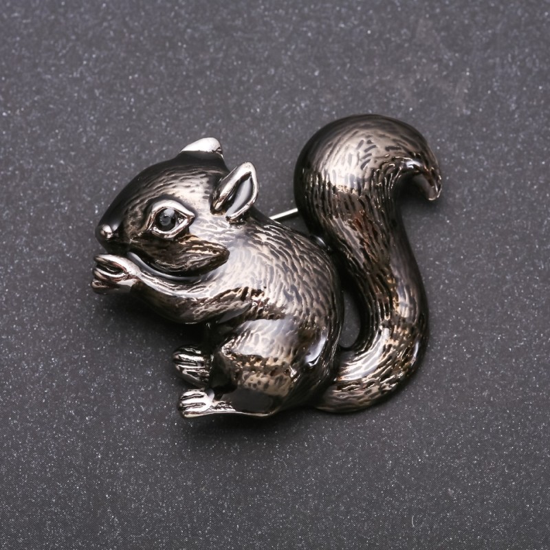 Brosche Eichhörnchen Emaille, Bronze-Silber-Metall, 37×46 mm