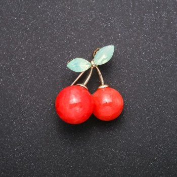 Brosche 'Kirschen' in Goldfarbe 30x25 mm