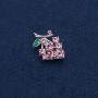 Brosche-Anhänger Weintrauben, silberfarbenes Metall mit rosa Steinen 29 × 20 mm +