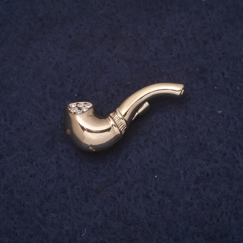 Brosche in Röhrenform 25 × 10 mm, Strasssteine, Farbe Weiß, goldfarbenes Metall