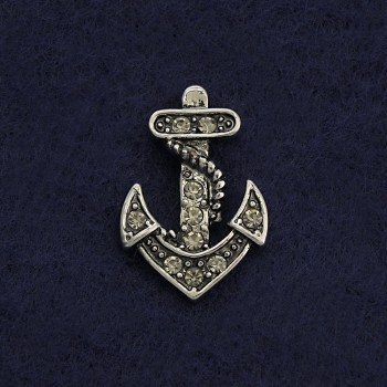 Brosche mit Drehverschluss 'Anker' 2 cm aus grauem Metall