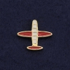Brosche mit Schraubverschluss „Flugzeug“ 2 cm, weiß-rote Emaille, Gelbmetall