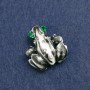 Brosche Frosch aus silberfarbenem Metall, Strasssteine und Emaille, 28×30 mm +