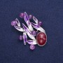 Brosche Blätter mit Amethyst, violette Emaille, silberfarbenes Metall 38 × 53 mm