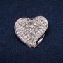 Schalbrosche Herz mit weißen Strasssteinen, silberfarbenes Metall, 33×36 mm +