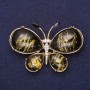 Brosche Schmetterling, weiße Strasssteine, Bernstein (künstlich) 56 × 36 mm, Gelbmetall