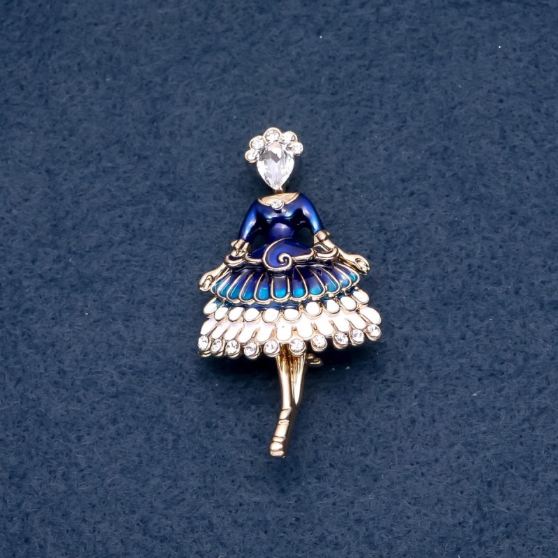 Brosche „Fräulein“ blaue Emaille, goldfarbenes Metall