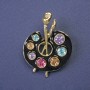 Brosche 'Palette' mit bunten Strasssteinen und Emaille, goldfarbenes Metall 45×32 mm+