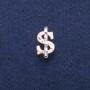 Dollar-Brosche mit weißer Emaille und Haliotis-Perlmutt, weiße Kristalle, silberfarbenes Metall 12×21 mm