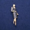 Brosche/Pendant „Lady“ mit Emaille, 18 × 60 mm, goldfarbenes Metall