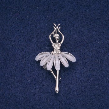Brosche Ballerina mit weißen Strasssteinen, silberfarbenes Metall, 49×28 mm