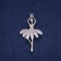 Brosche Ballerina mit weißen Strasssteinen, silberfarbenes Metall, 49×28 mm