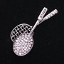 Brosche „Tennisschläger“ silberfarbenes Metall und Strass 55 × 25 mm +