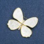 Brosche Schmetterling, goldfarbiges Metall, weißer Perlmutt und Strasssteine mit Benzin-Effekt, 38×45 mm +