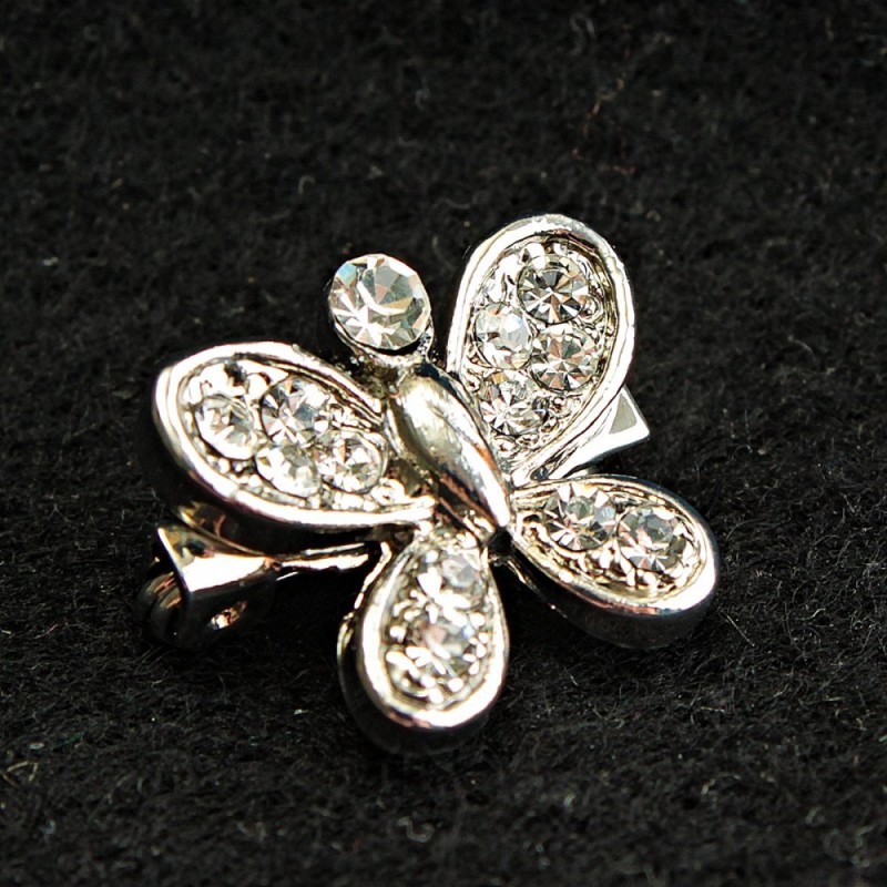 (17/15 mm) Mini-Brosche helles Metall Schmetterling mit Strasssteinen
