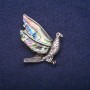Brosche Vogel mit Halit-Einlage, silberfarbenes Metall 38×48 mm