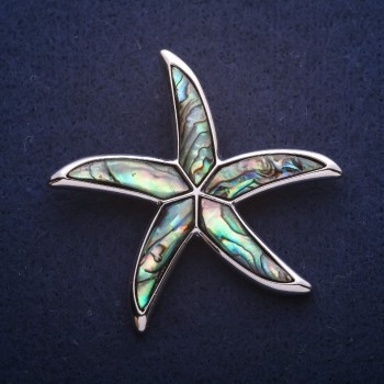 Broche-Anhänger Seestern mit Haliotis, 53 × 53 mm