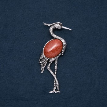 Brosche-Anhänger Reiher mit natürlichem Aventurin 'goldener Sand' 80 × 30 mm