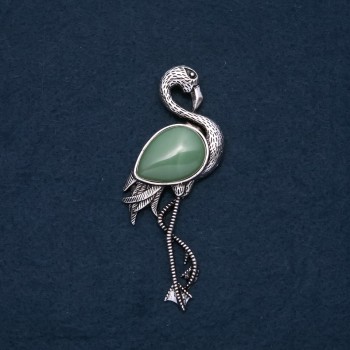 Flamingo-Brosche mit natürlichem Nephrit, 85×30 mm